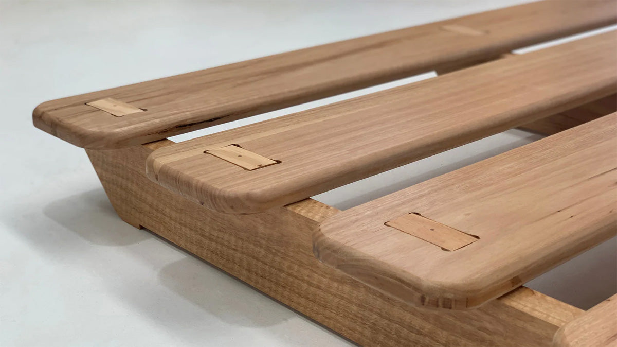 Ark bed frame made from NSW Blackbutt timber, queen size