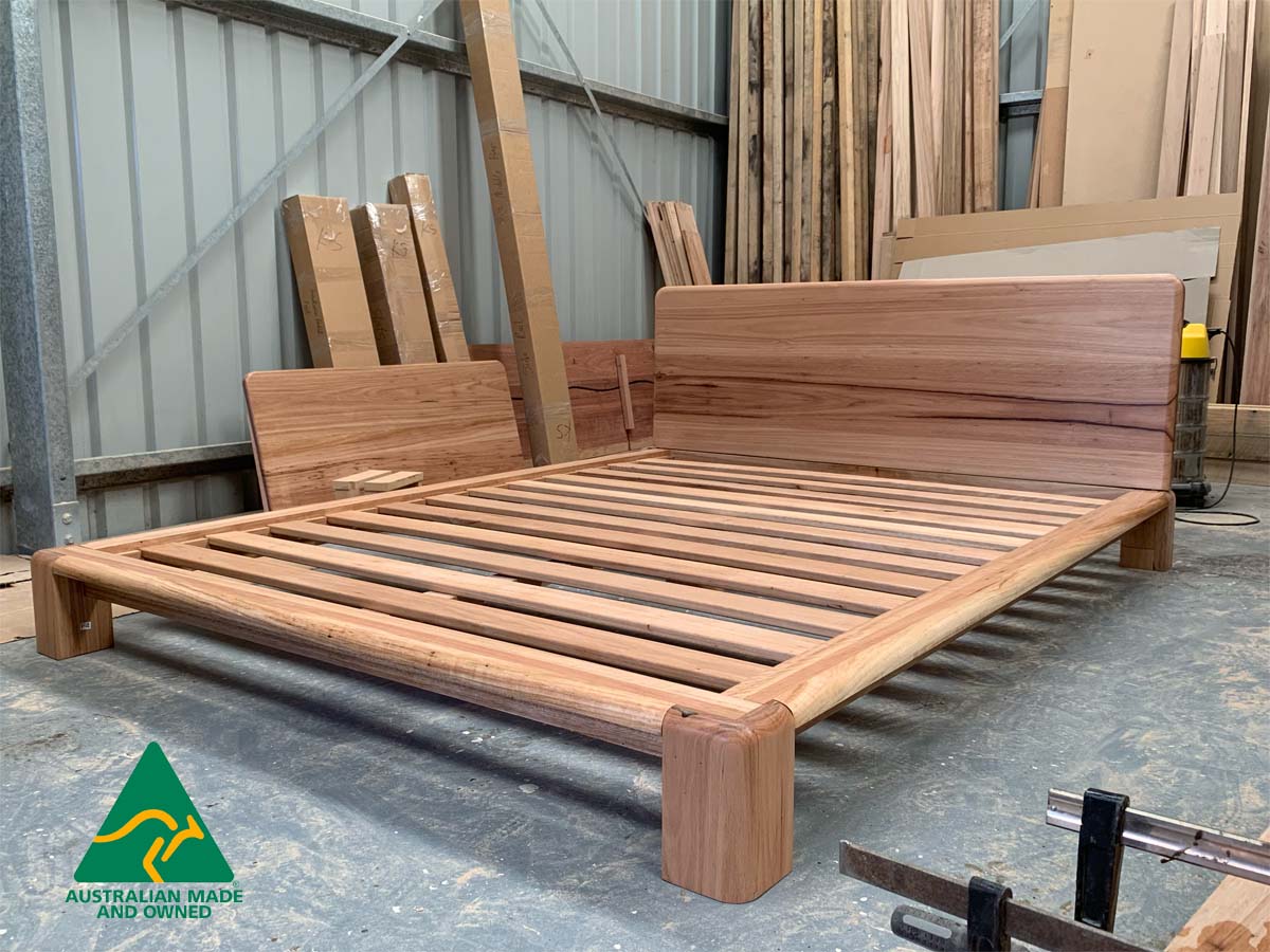 Solid hardwood Chunk bed frame with oversized legs showing strong and stable construction