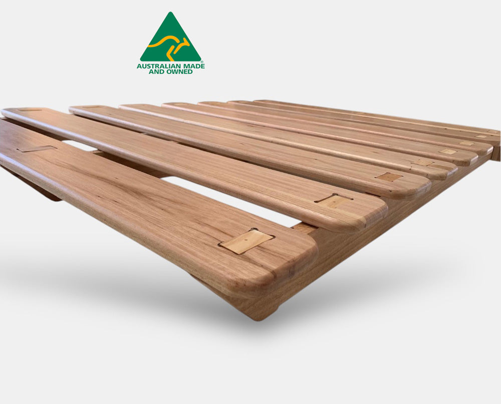 Close-up of Blackbutt timber grain on Ark solid wood bed frame