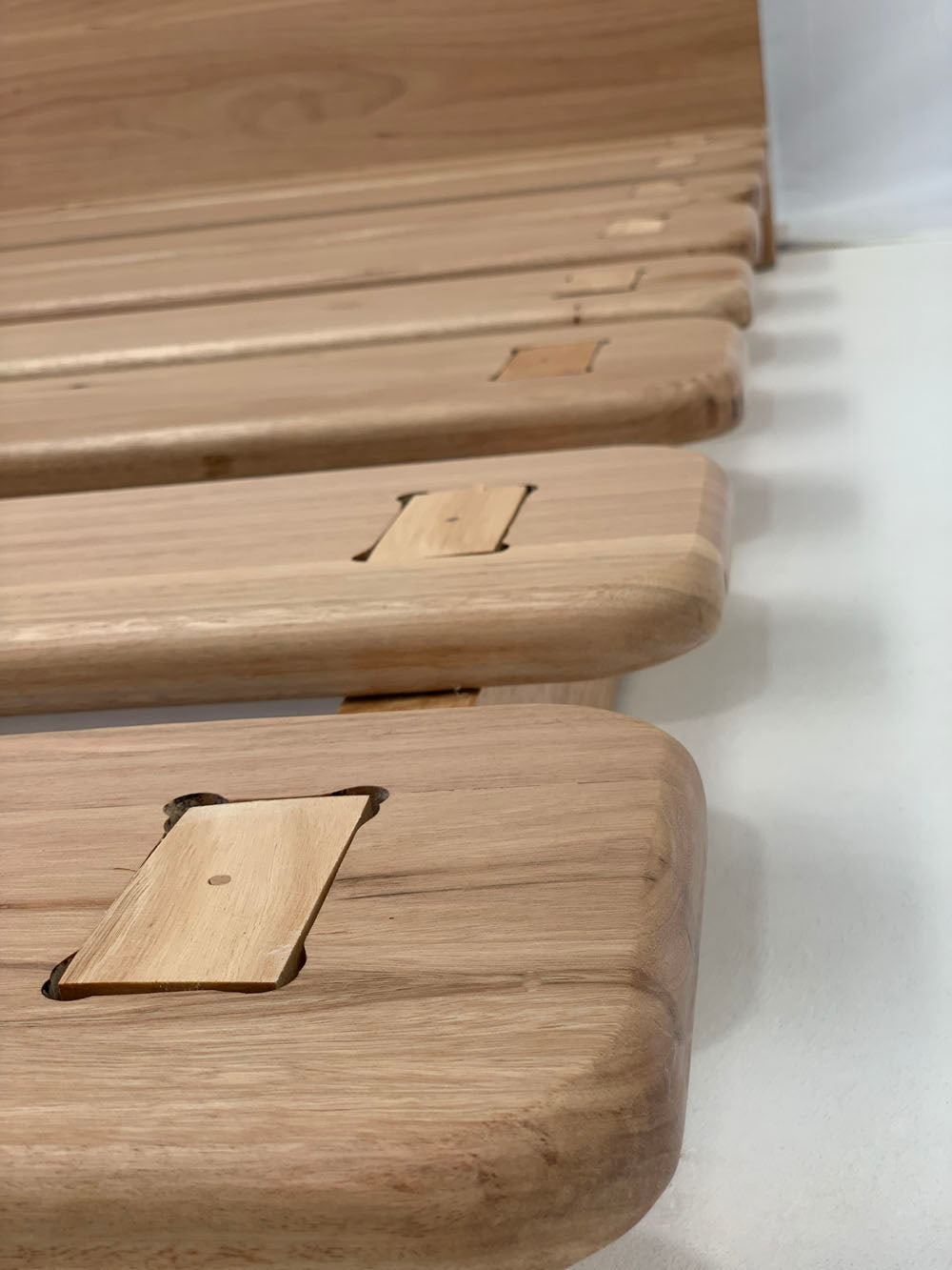 Solid Blackbutt timber Ark bed frame in queen size bedroom