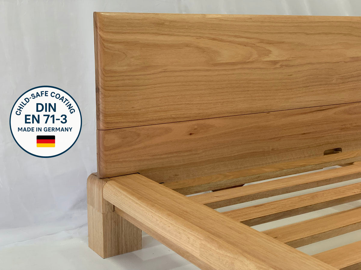 Natural Blackbutt timber Chunk bed frame with rich wood grain