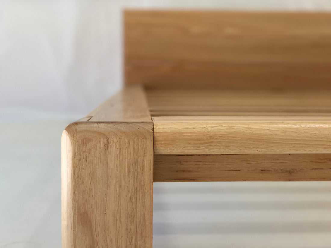 Side profile of Chunk bed frame crafted from Australian hardwood