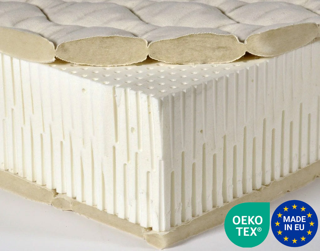 Close-up of natural latex mattress core with pinhole ventilation
