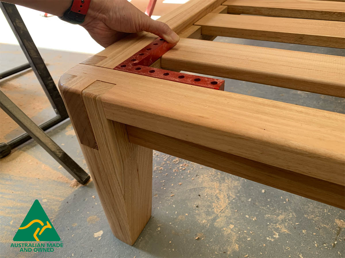 Minimalist Castle Joint solid timber bed frame for modern homes