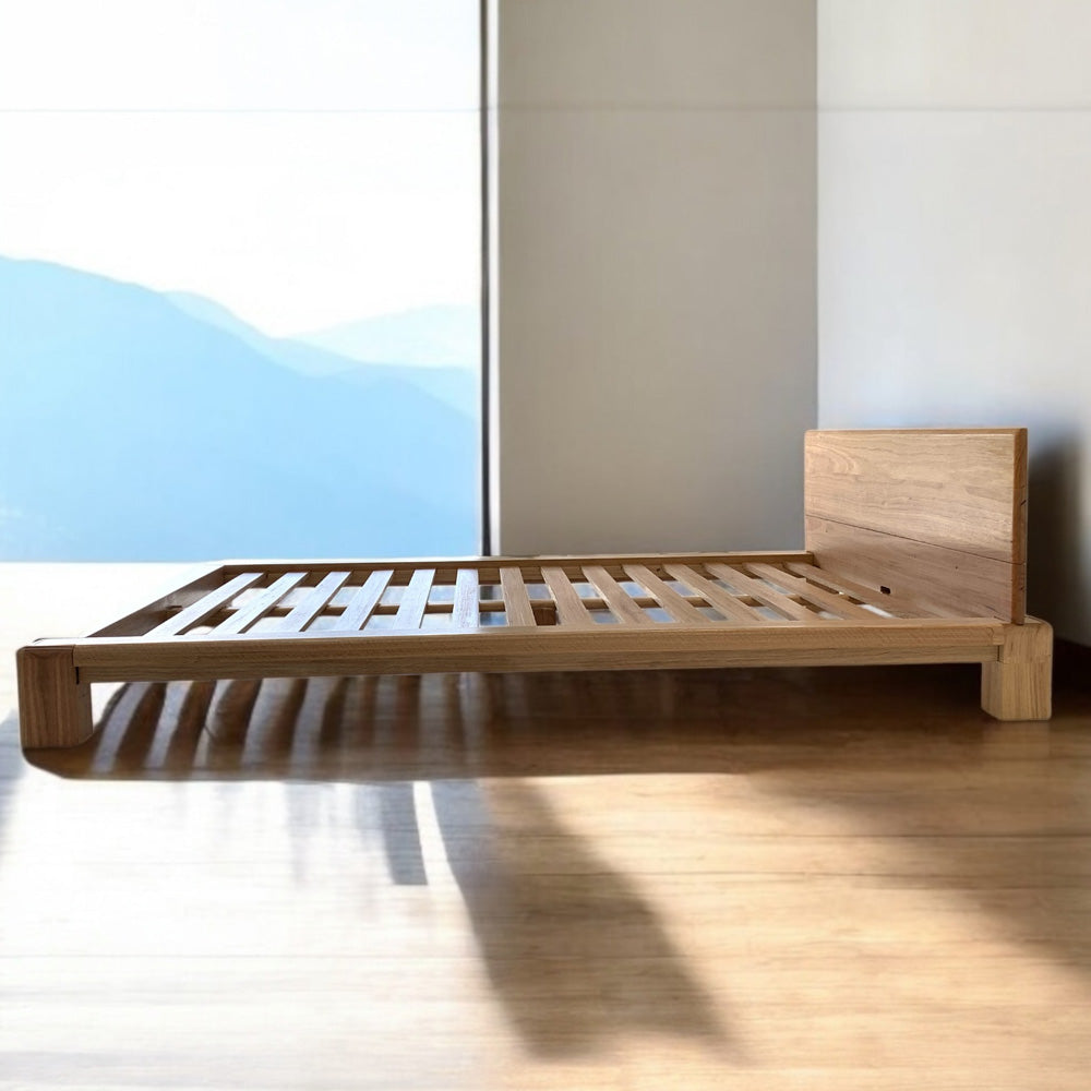 Chunk solid hardwood bed frame in Australian Blackbutt timber