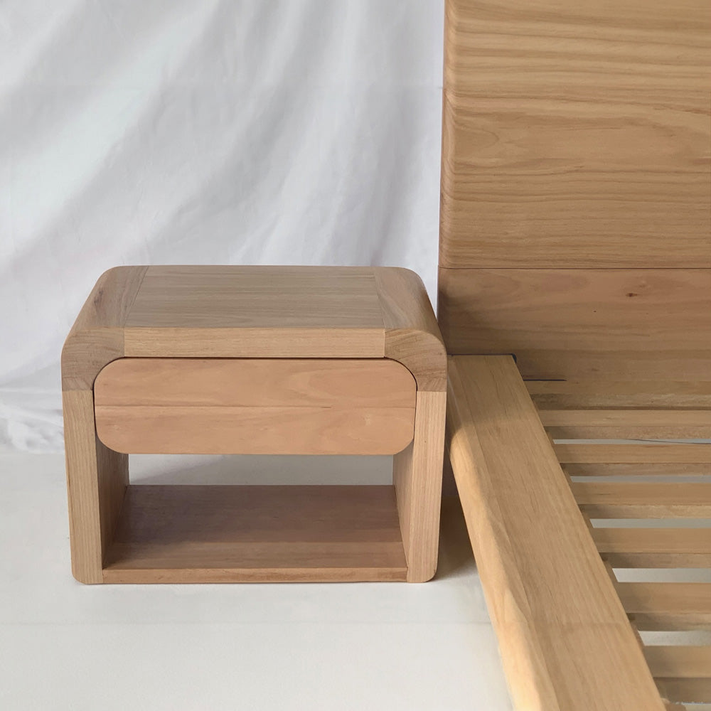 Dorluxure hardwood bedside table in natural Blackbutt timber finish