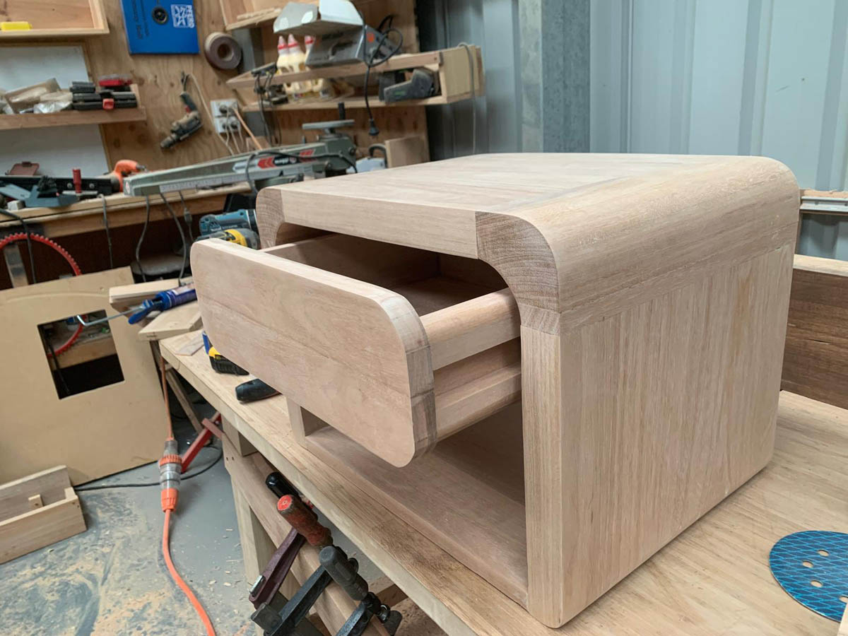 Solid wood bedside table handcrafted in Sydney from premium hardwood