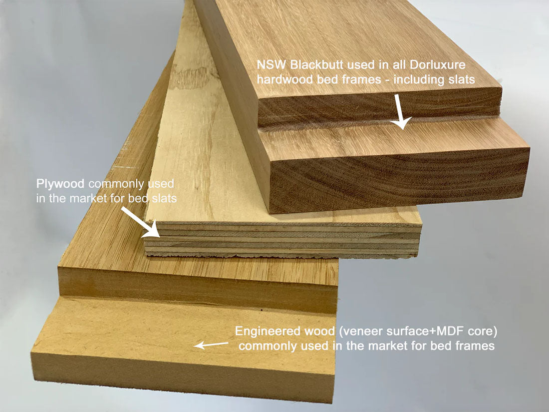 Comparison of wood types used in Dorluxure hardwood bed frames